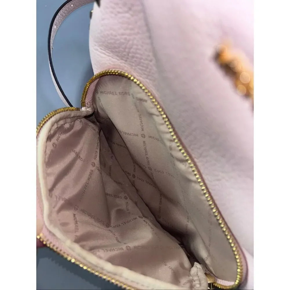 Michael Kors Medium Studded Pebbled Leather Backpack powder blush ballet pink